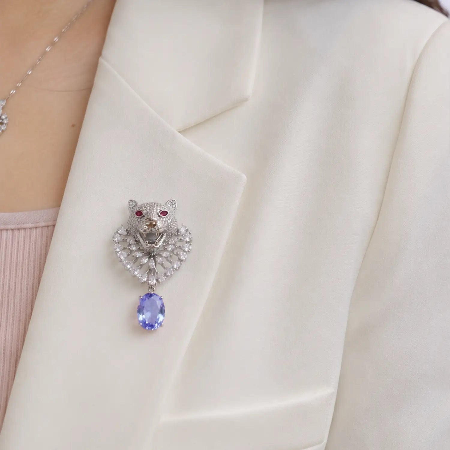 Royal Panther Blue Crystal Silver Brooch - Made With Pure 925 Silver