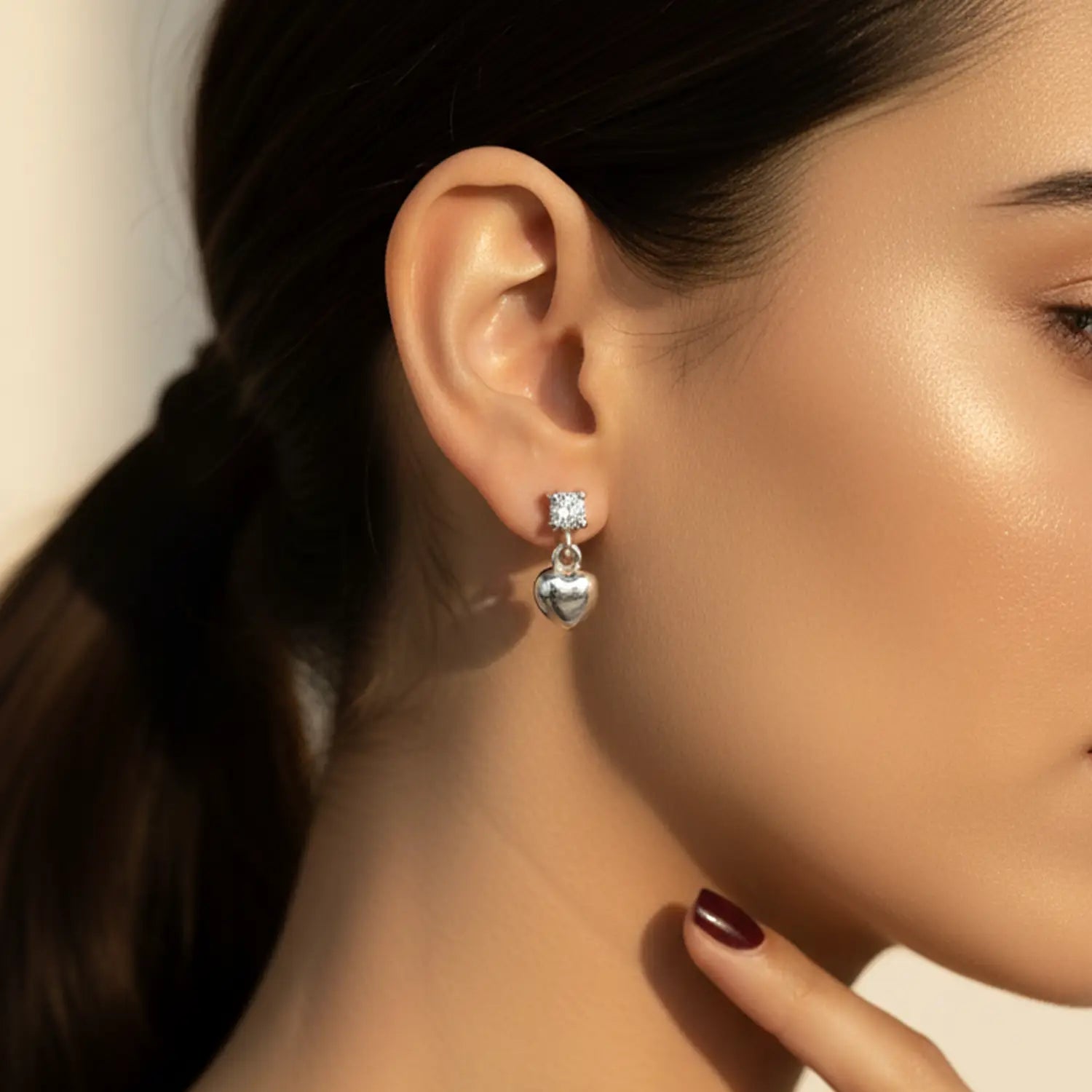 Sparkling Heart Drop Pure Silver Earrings- Made With Pure 925 Silver