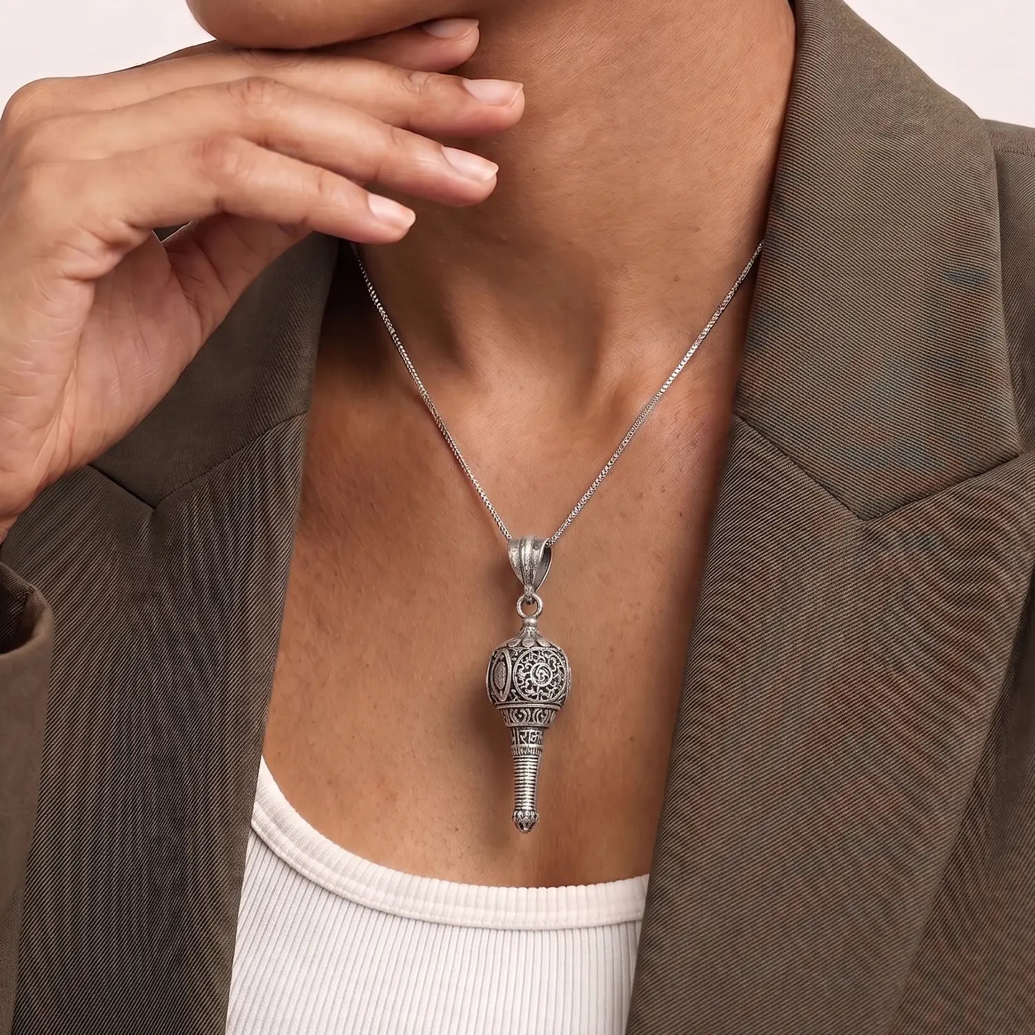 Antique Ornate Gada Inspired Silver Pendant - Made With Pure 925 Silver