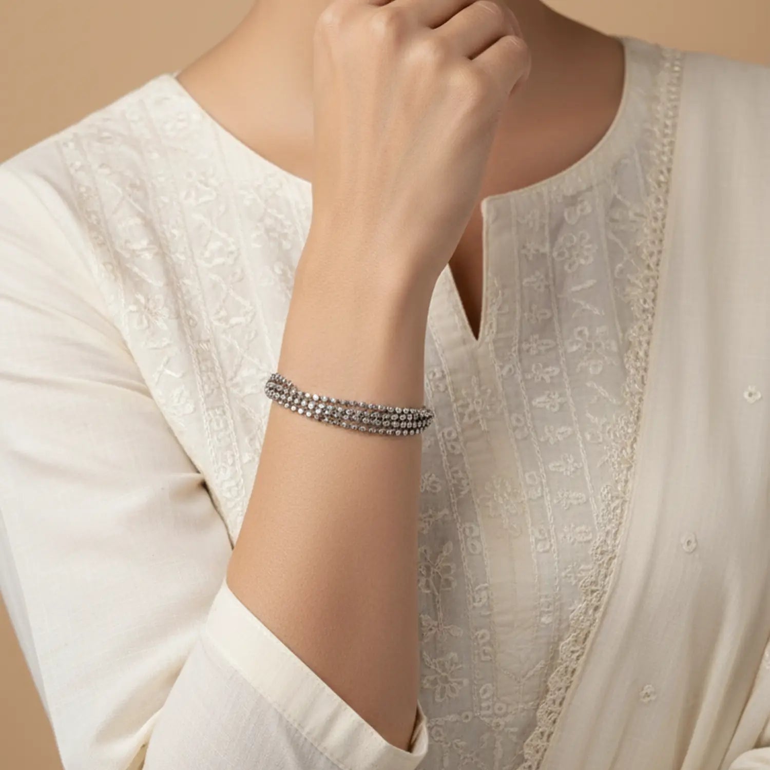 Classic Multi-Strand Beaded Pure Silver Bracelet - Made With Pure 925 Silver