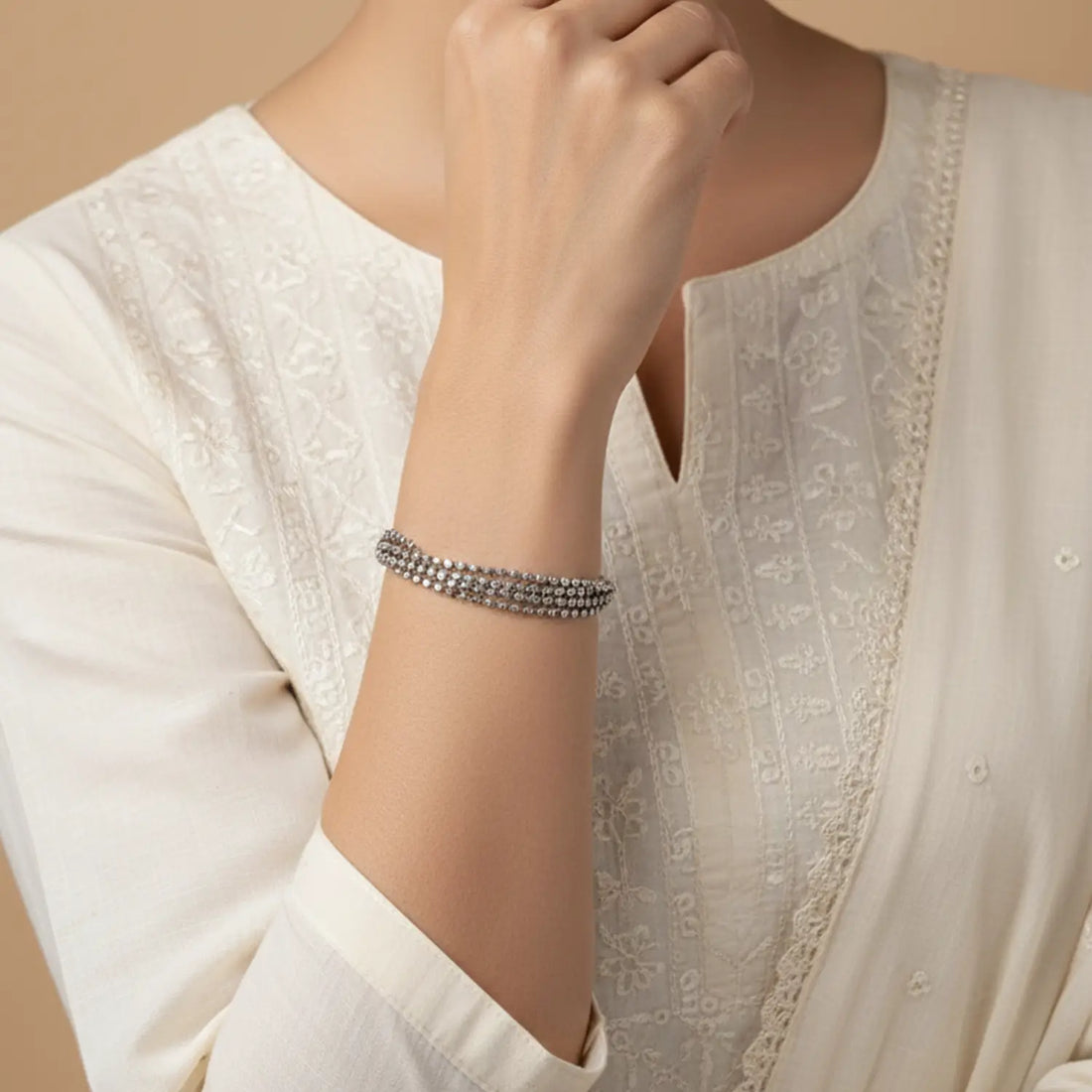Classic Multi-Strand Beaded Pure Silver Bracelet - Made With Pure 925 Silver