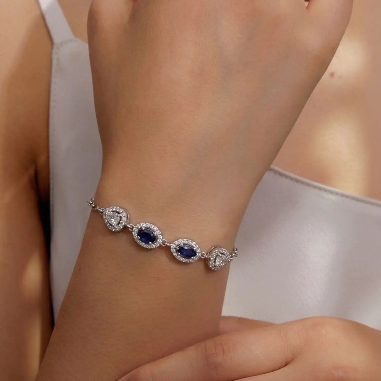 Elegant Blue Stone CZ Pure Silver Bracelet - Made With Pure 925 Silver