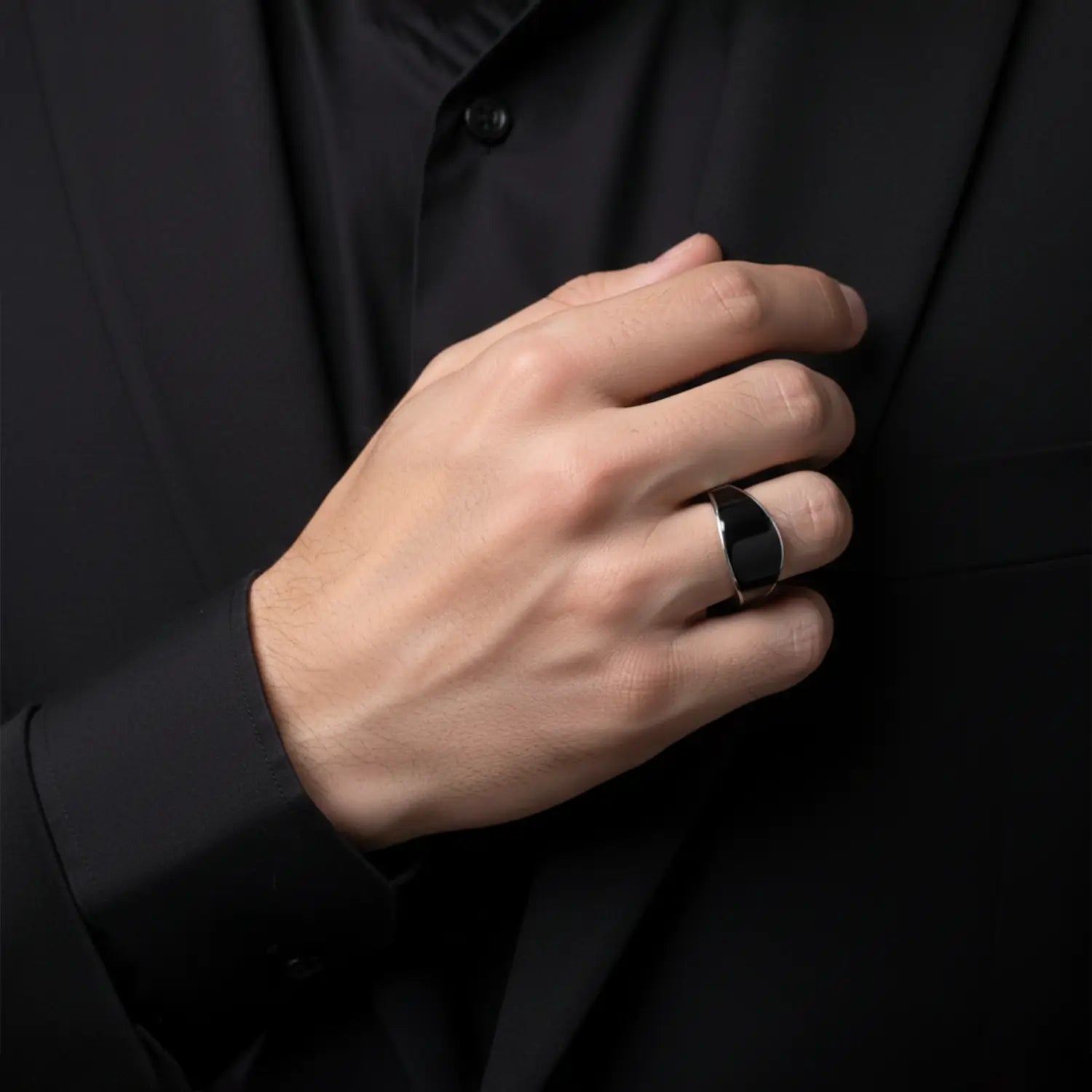 Onyx Shine Silver Band Ring - Made With Pure 925 Silver