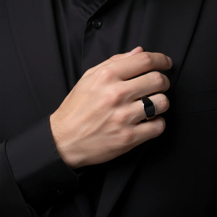 Onyx Shine Silver Band Ring - Made With Pure 925 Silver
