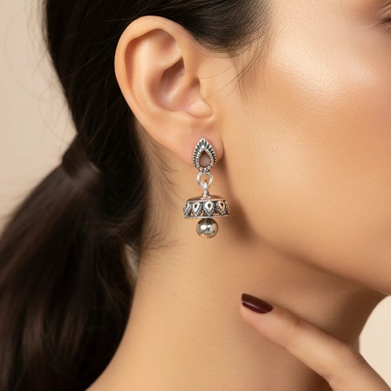 Elegant Teardrop Pure Silver Jhumki Earrings- Made With Pure 925 Silver
