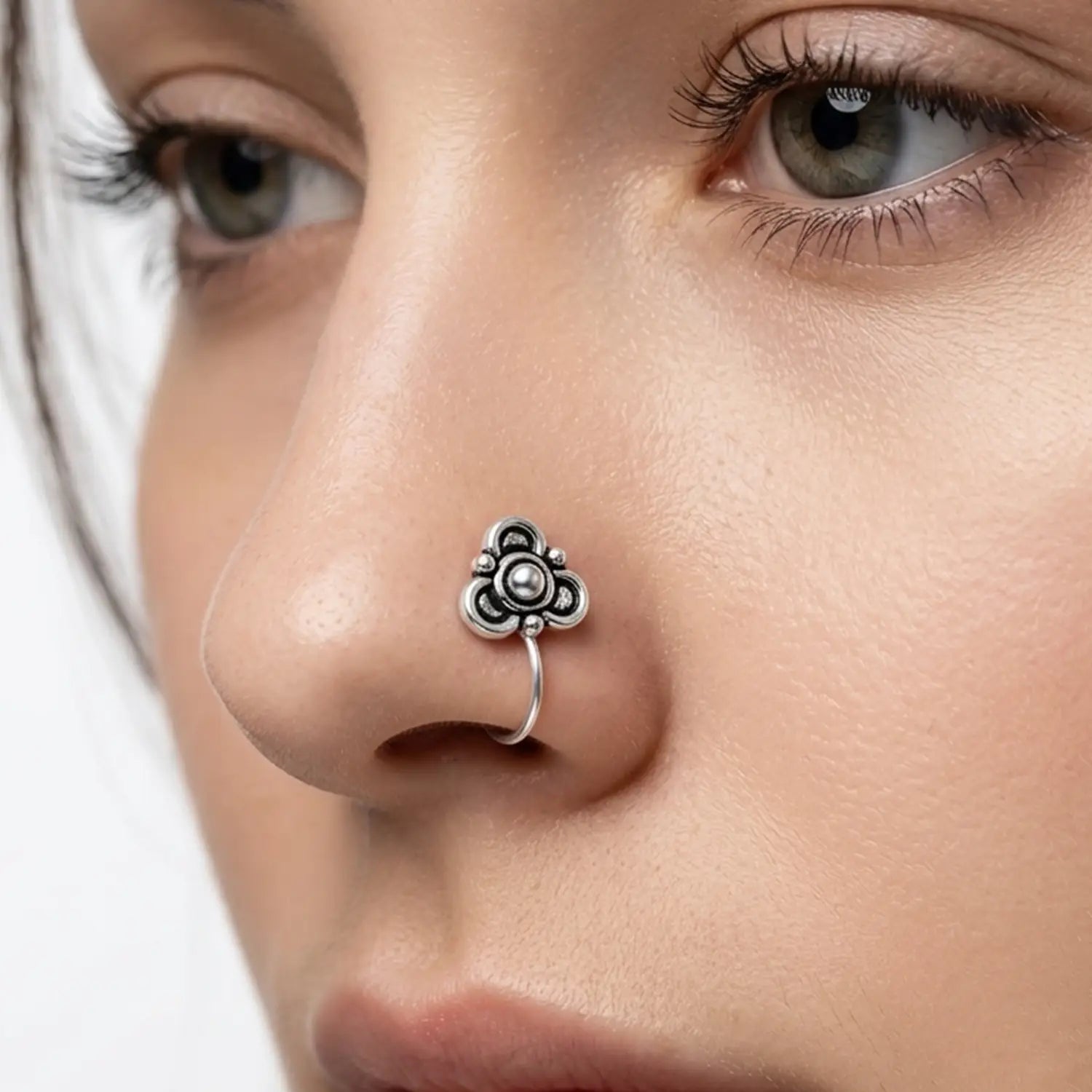Tribal Bloom Oxidised Silver Nose Pin- Made With Pure 925 Silver