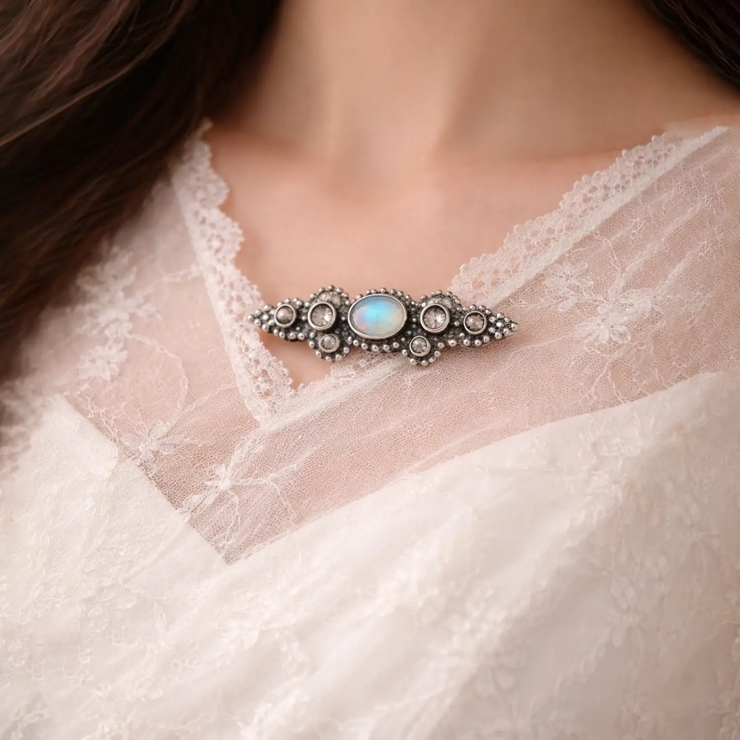 Vintage Opal-Inspired Sterling Silver Brooch- Made With Pure 925 Silver