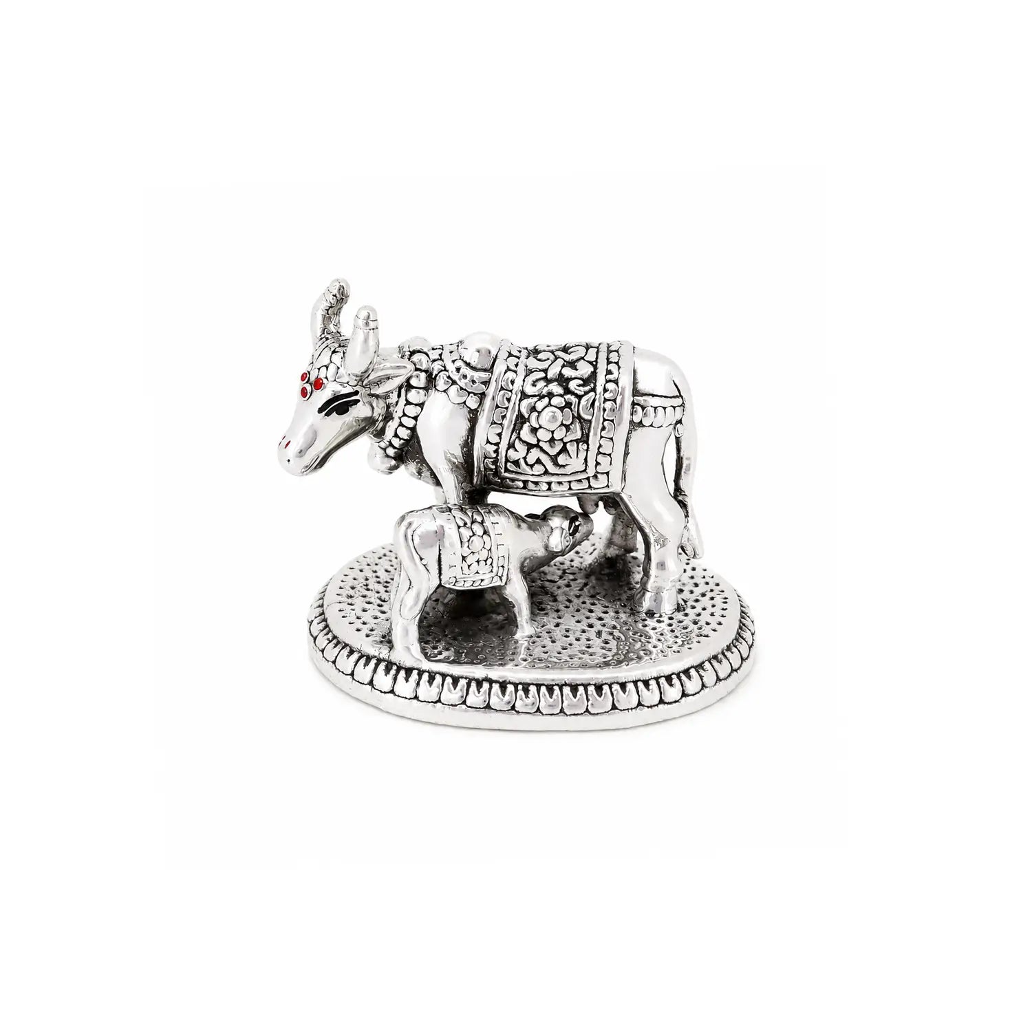 Kamdhenu Cow & Calf Silver Idol - Made With Pure 925 Silver
