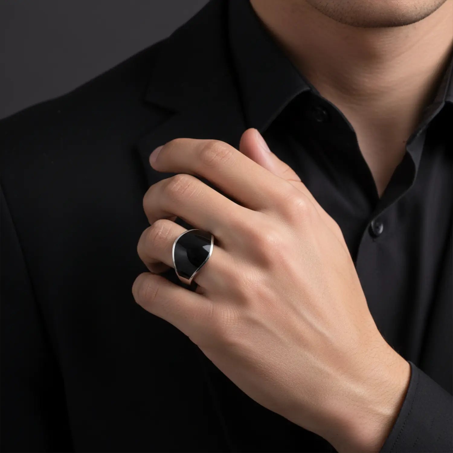 Obsidian Curve  Silver Band Ring - Made With Pure 925 Silver
