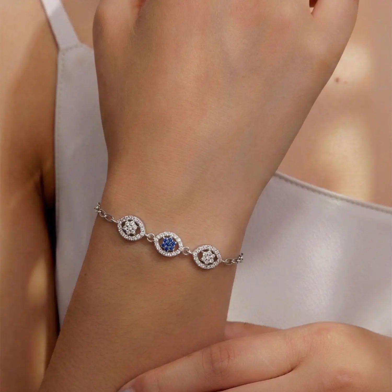 Elegant Evil Eye CZ Pure Silver Bracelet - Made With Pure 925 Silver