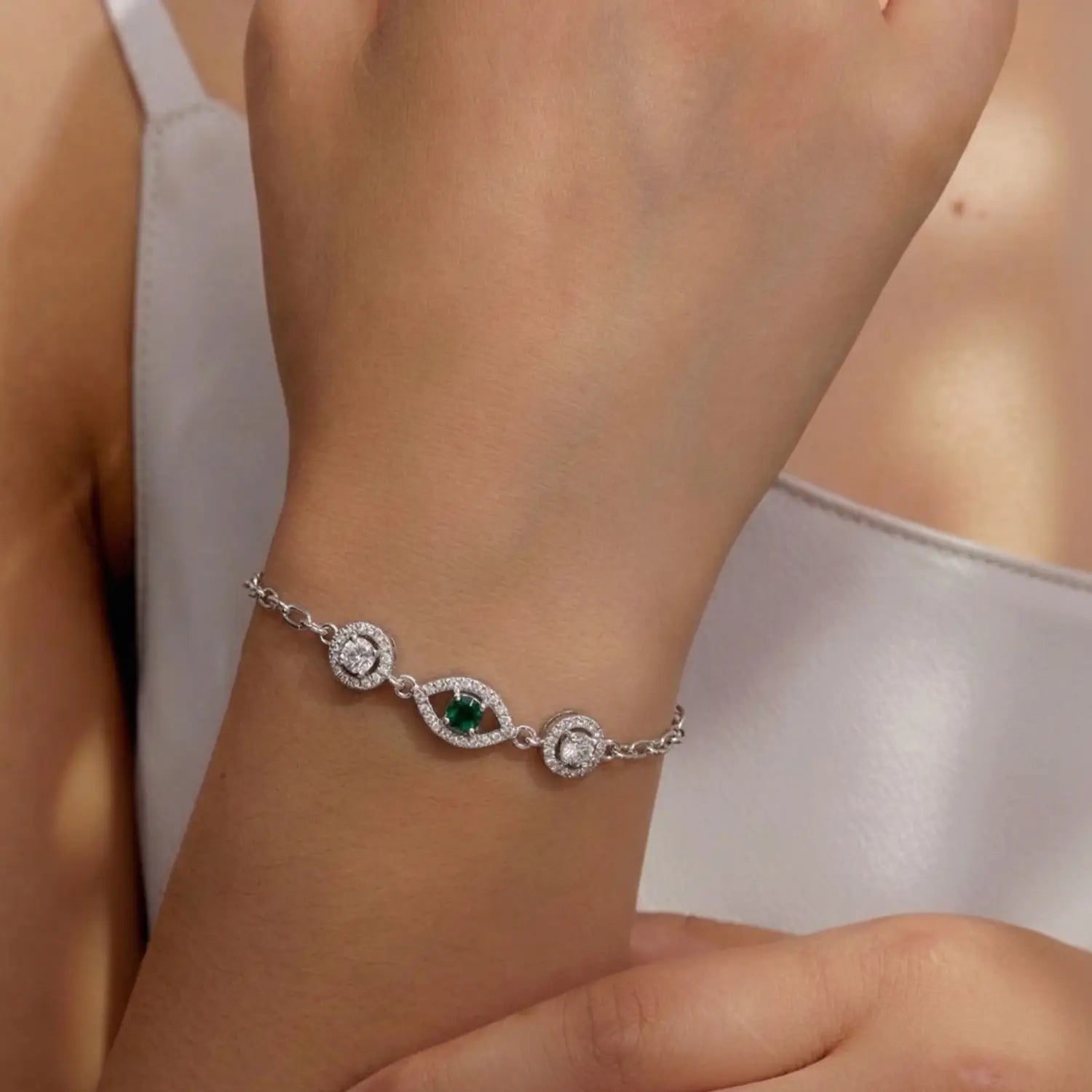 Elegant Emerald Drop CZ Pure Silver Bracelet - Made With Pure 925 Silver