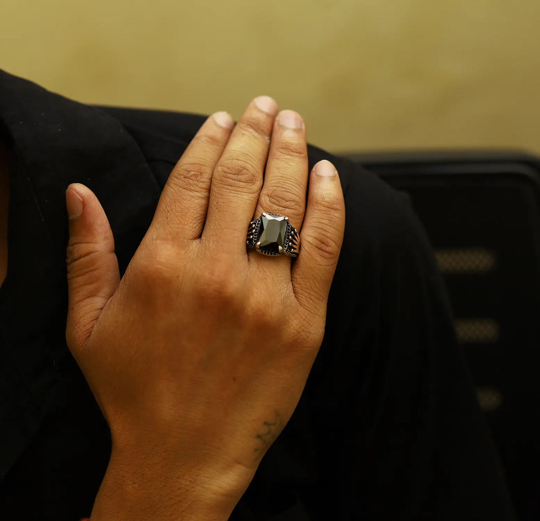 Oxidised Silver Ring with Bold Black Stone - Made With Pure 925 Silver