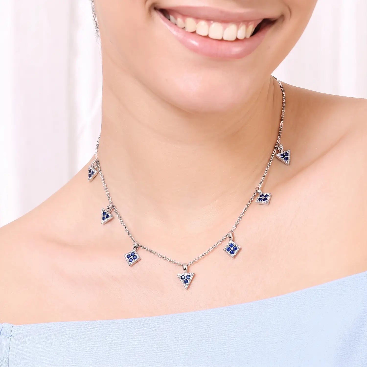 Blue Triangle & Square Charm Chain - Made With Pure 925 Silver