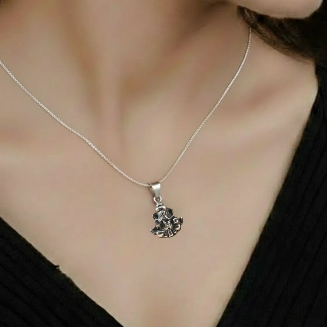 Lord Ganesha Design Pure Silver Pendant - Made With 925 Pure Silver