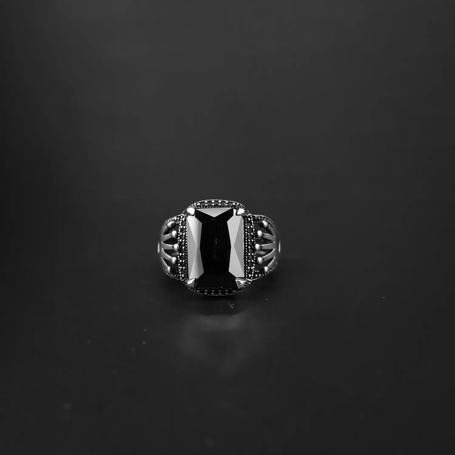 Oxidised Silver Ring with Bold Black Stone - Made With Pure 925 Silver