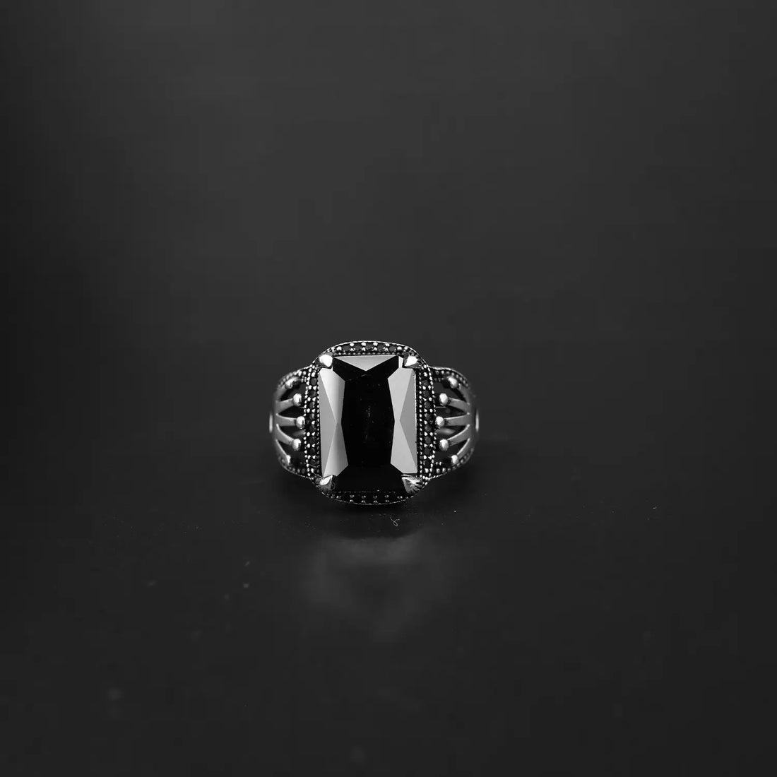 Oxidised Silver Ring with Bold Black Stone - Made With Pure 925 Silver