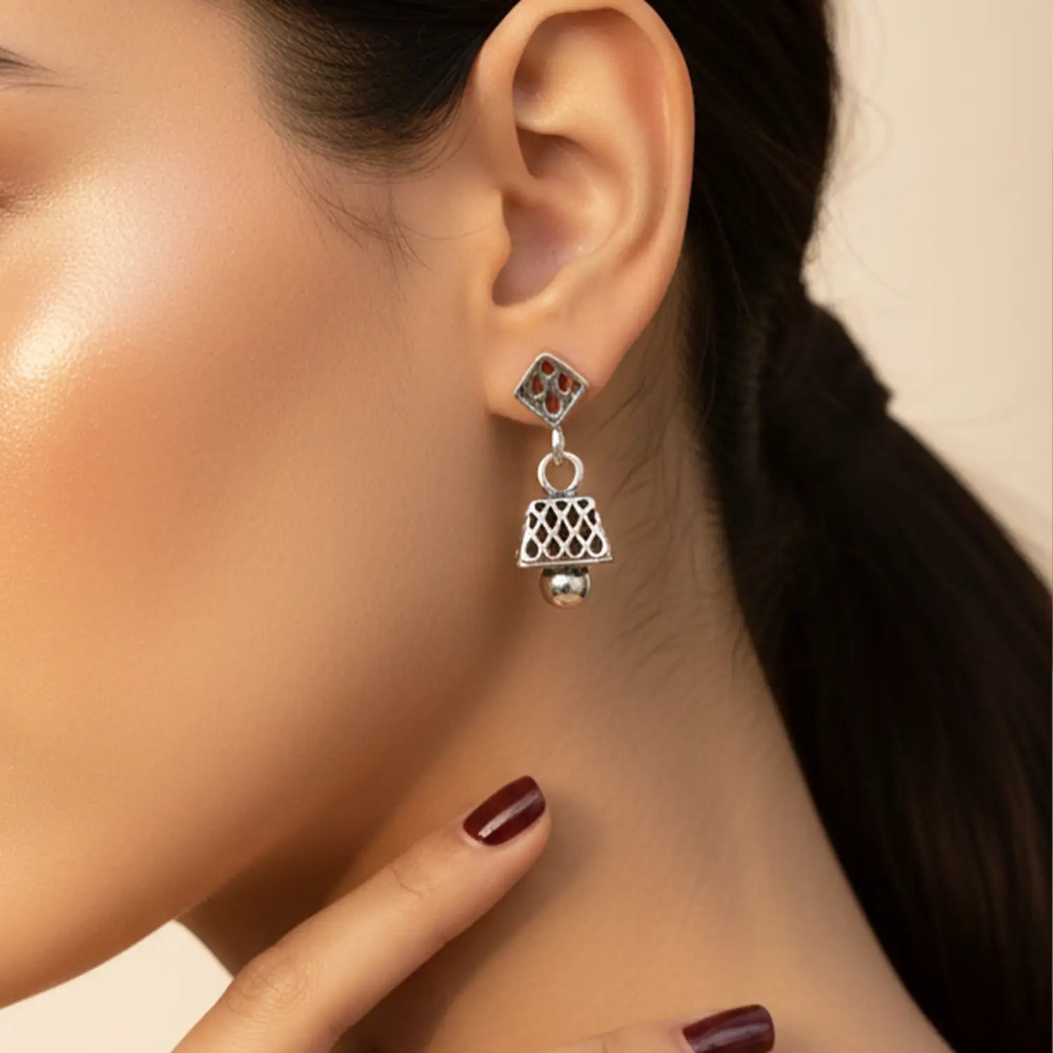 Delicate Lattice Pure Silver Jhumki Earrings- Made With Pure 925 Silver