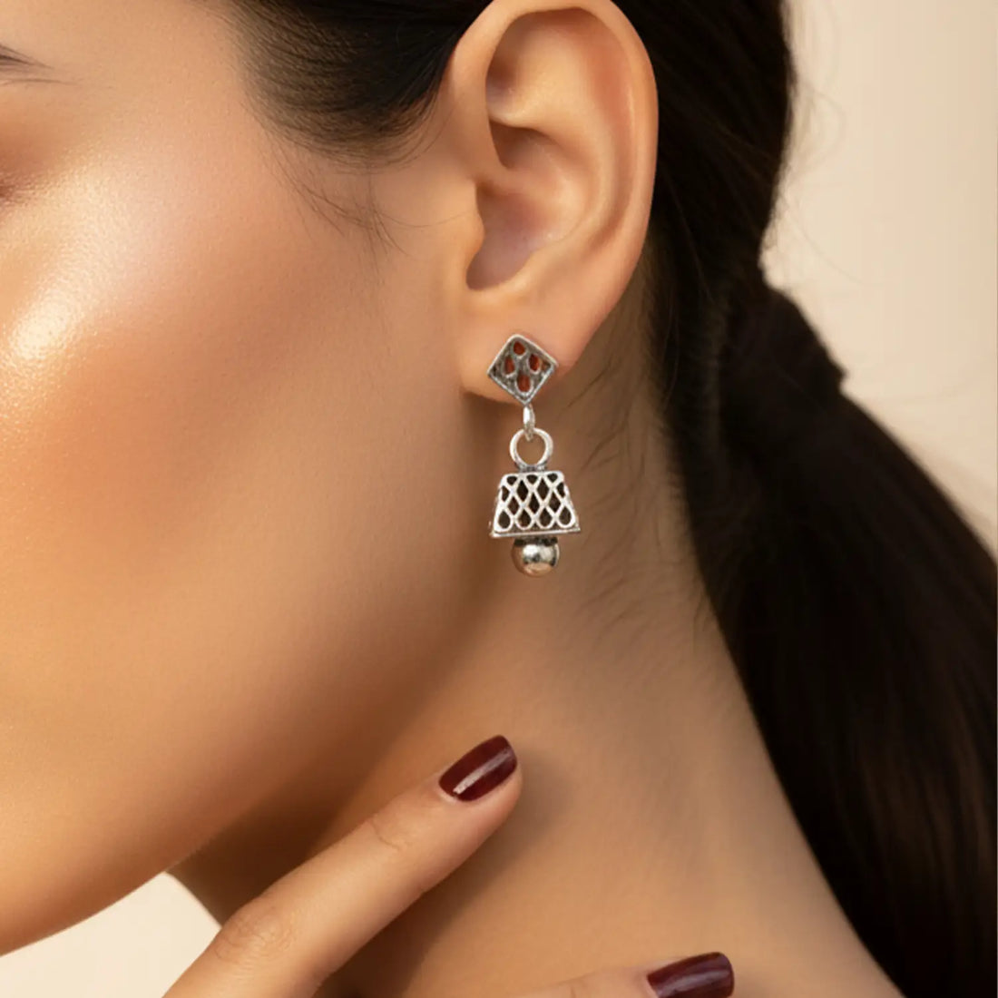 Delicate Lattice Pure Silver Jhumki Earrings- Made With Pure 925 Silver