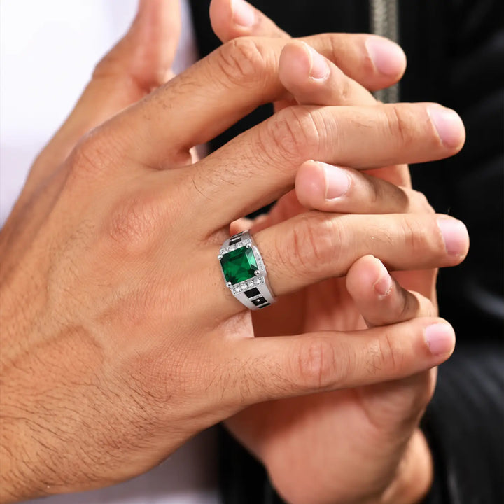 Pure Silver Green Emerald Cut Ring - Made With Pure 925 Silver
