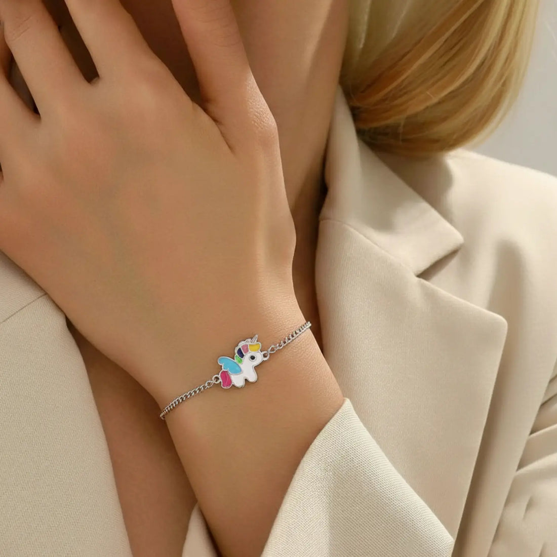 Unicorn Enamel Charm Sterling Silver Bracelet - Made With Pure 925 Silver
