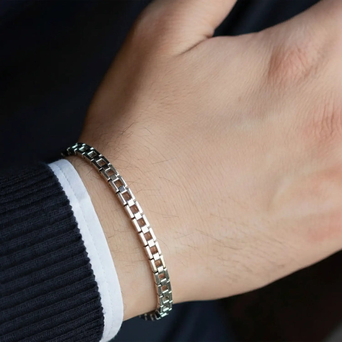Elegant Geometric Link Pure Silver Bracelet - Made With Pure 925 Silver