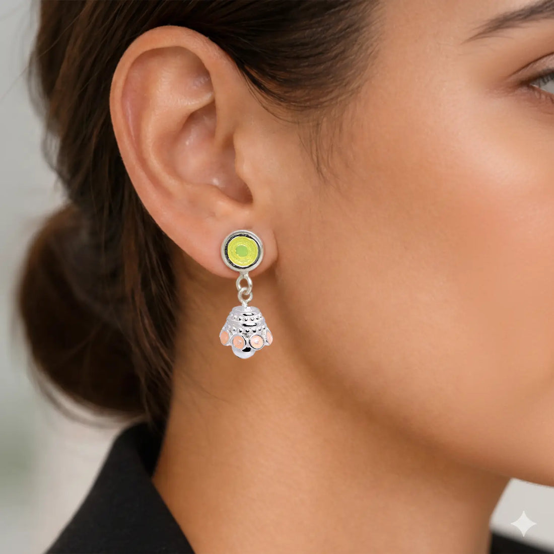 Elegant Green & Blush Drop Pure Silver Jhumki Earrings- Made With Pure 925 Silver