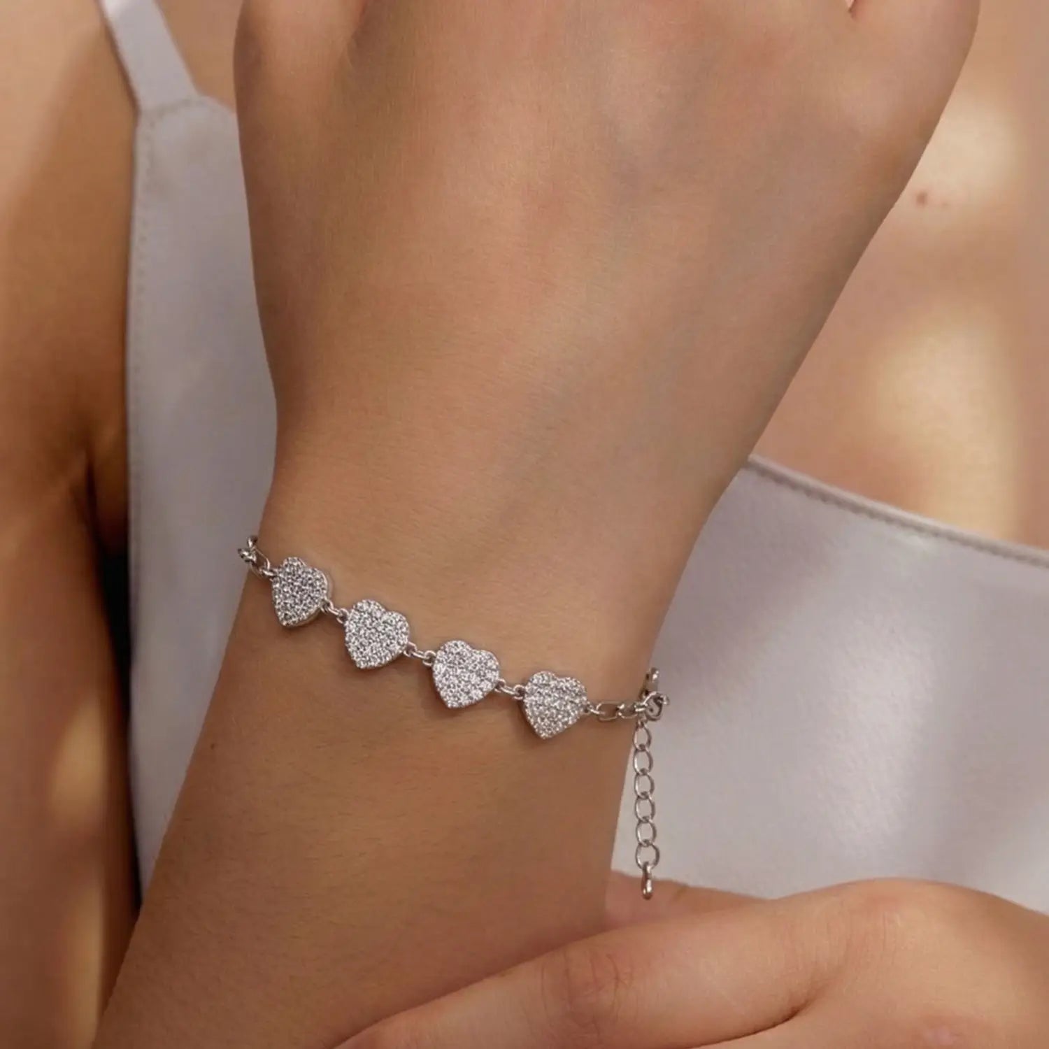 Elegant Heart Charm CZ Pure Silver Bracelet - Made With Pure 925 Silver