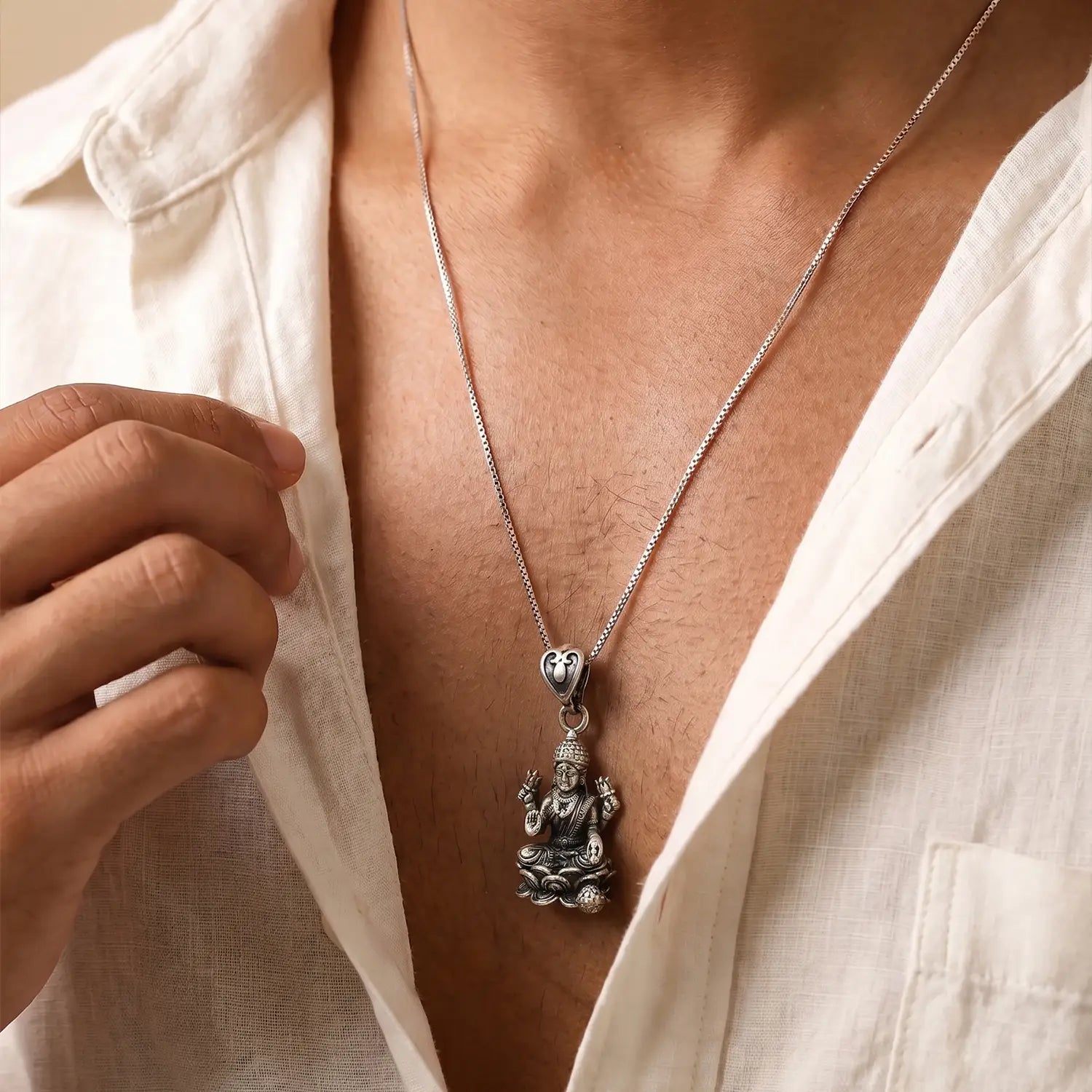 Divine Goddess Lakshmi Oxidised Silver Pendant - Made With Pure 925 Silver