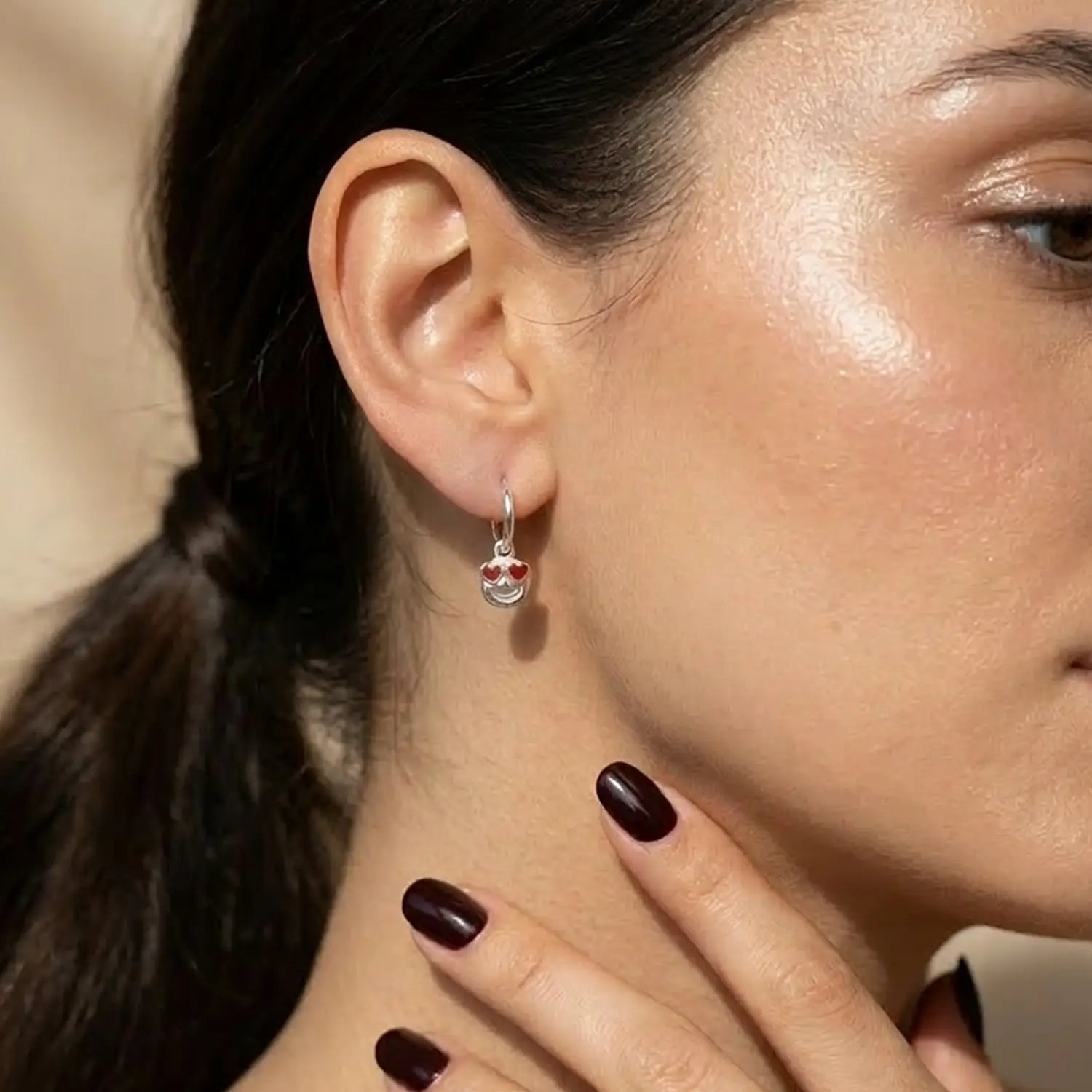 Heart Eyes Emoji Silver Hoop Earrings - Made With Pure 925 Silver