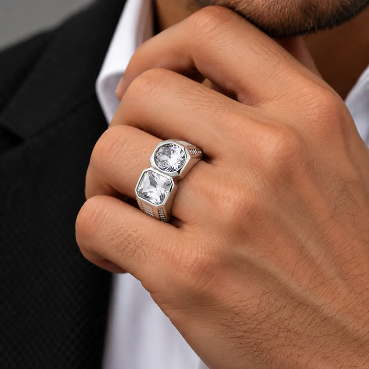 Dual Stone Statement Silver Ring  - Made With Pure 925 Silver