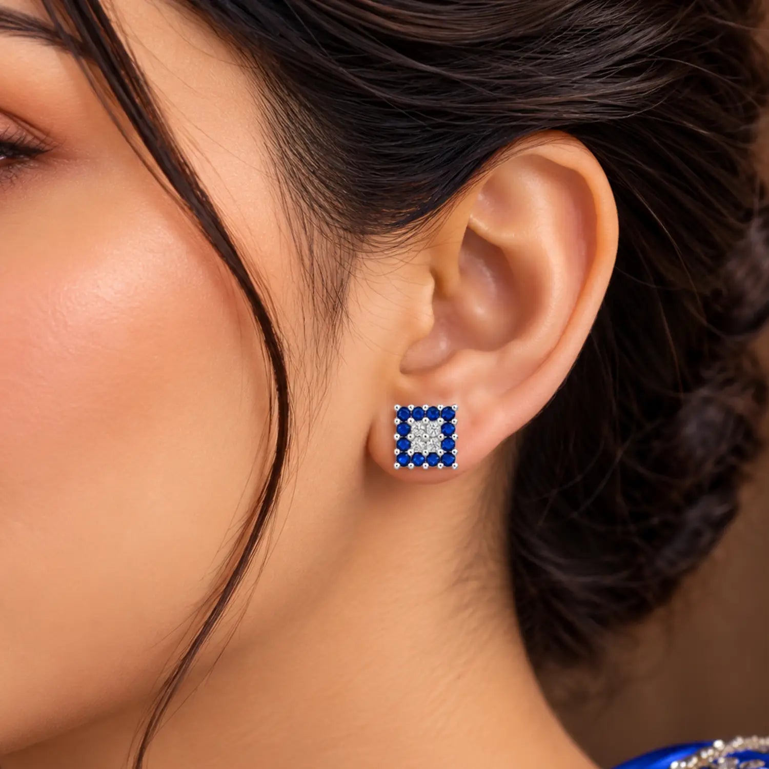 Orange & White Square Gemstone Silver Stud Earrings - Made With Pure 925 Silver