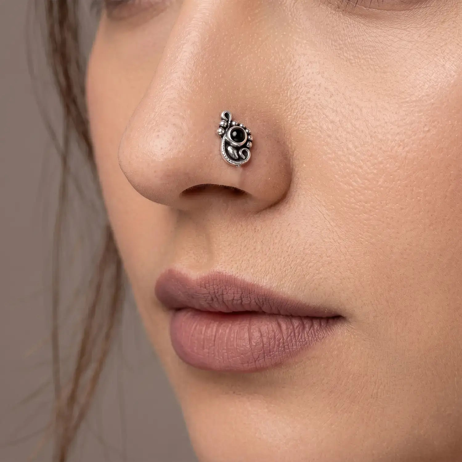 Oxidised Silver Paisley Drop Nose Pin- Made With Pure 925 Silver