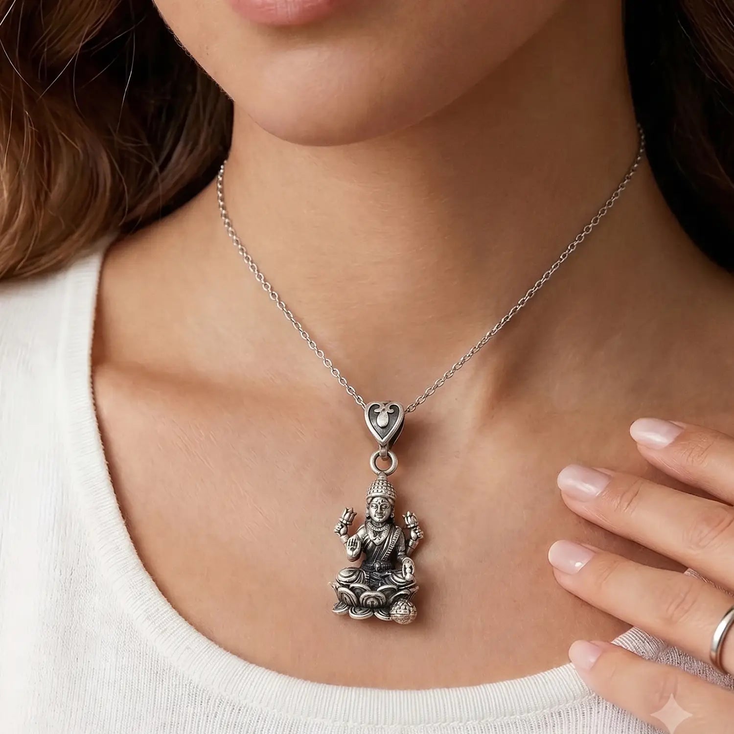 Divine Goddess Lakshmi Oxidised Silver Pendant - Made With Pure 925 Silver