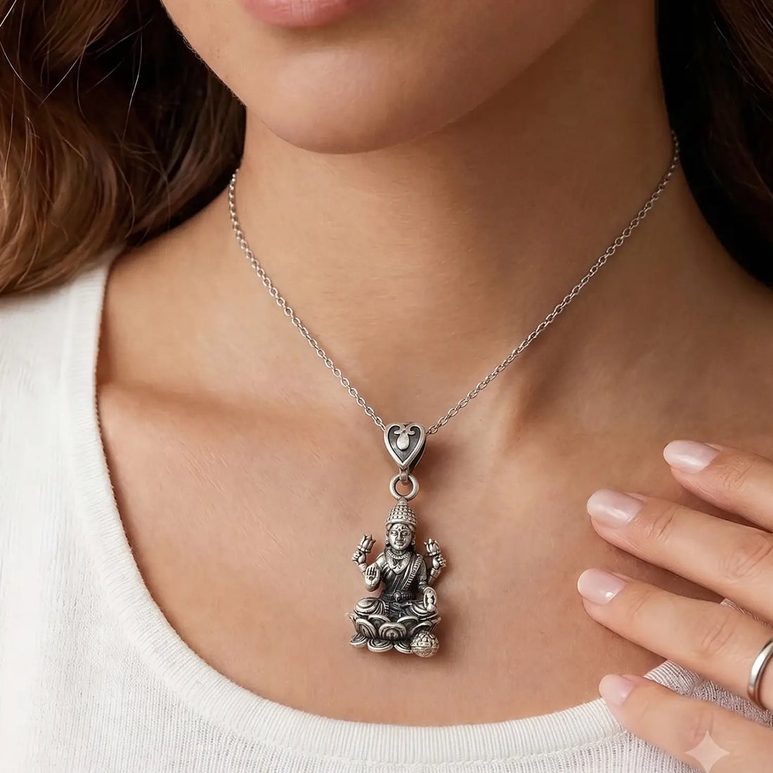 Divine Goddess Lakshmi Oxidised Silver Pendant - Made With Pure 925 Silver