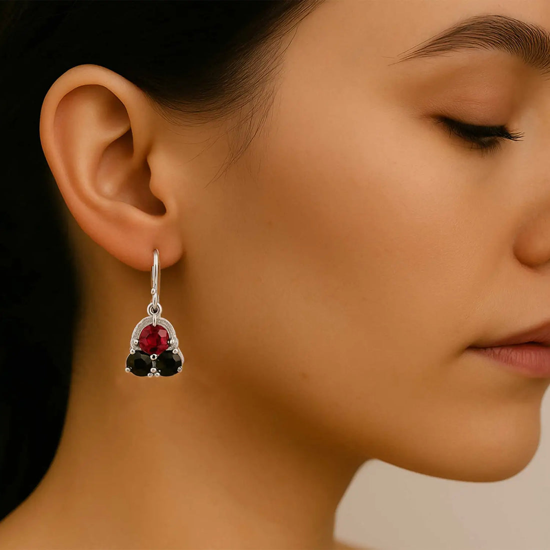 Pure Silver Earrings With Multi Color Stones- Made With Pure 925 Silver