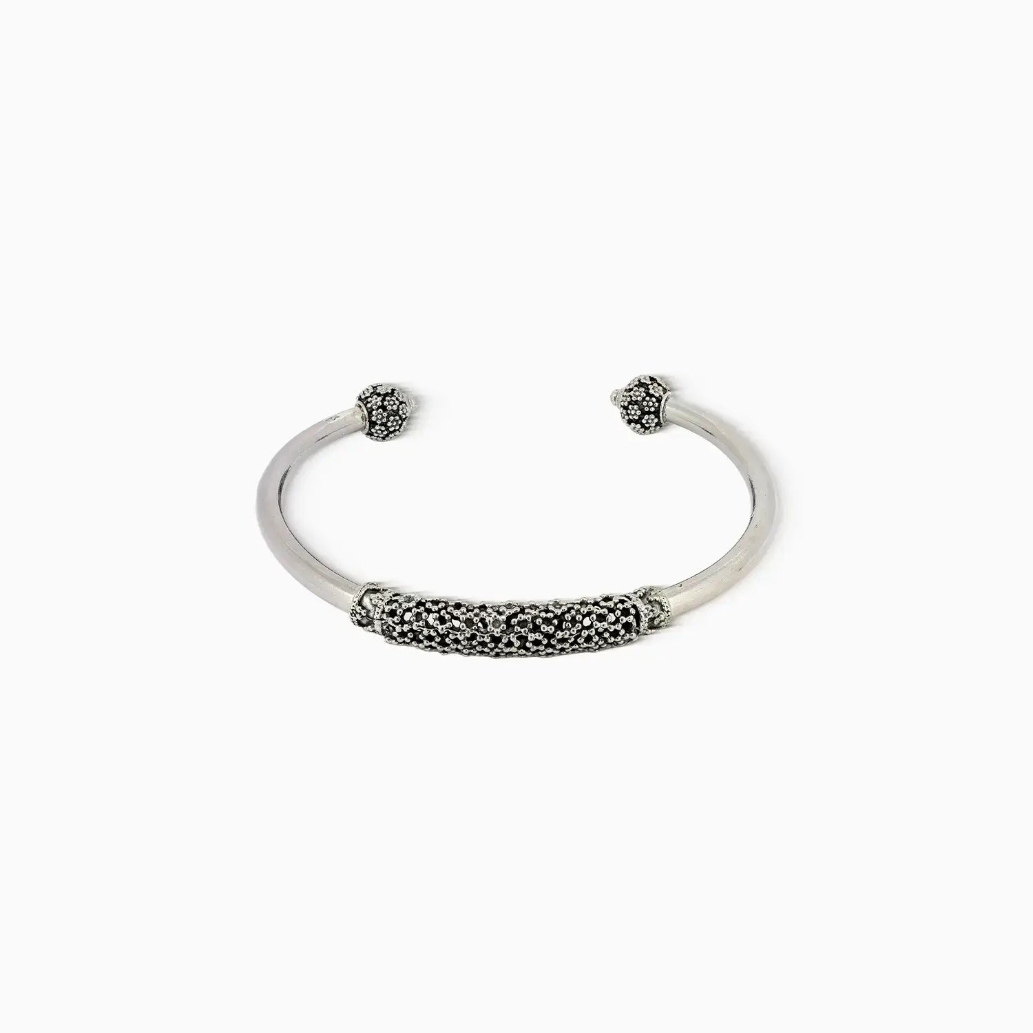 Oxidised Silver Textured Open Cuff Bracelet - Made With Pure 925 Silver