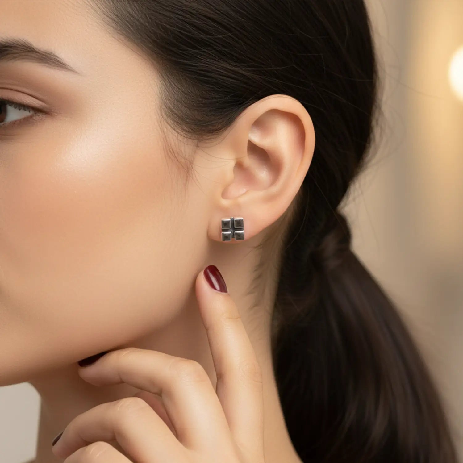 Black Enamel Square Drop Pure Silver Earrings- Made With Pure 925 Silver