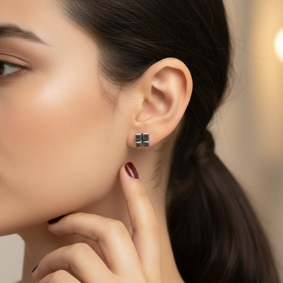 Black Enamel Square Drop Pure Silver Earrings- Made With Pure 925 Silver