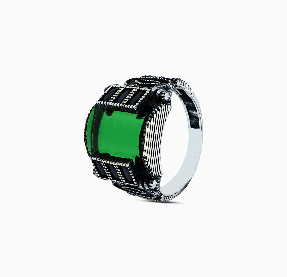 Pure Silver Green Onyx Vintage Ring - Made With Pure 925 Silver
