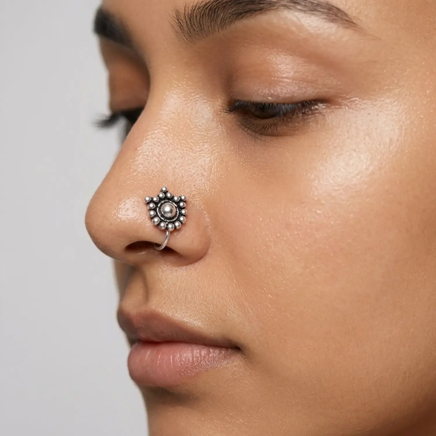 Classic Bloom Oxidised Silver Nose Pin- Made With Pure 925 Silver