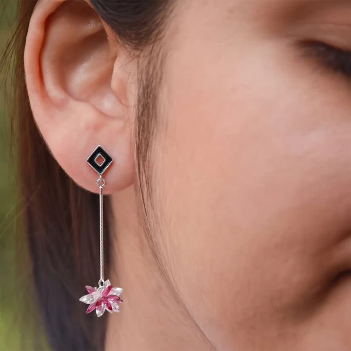 Pink Floral Drop Earrings - Made With Pure 925 Silver