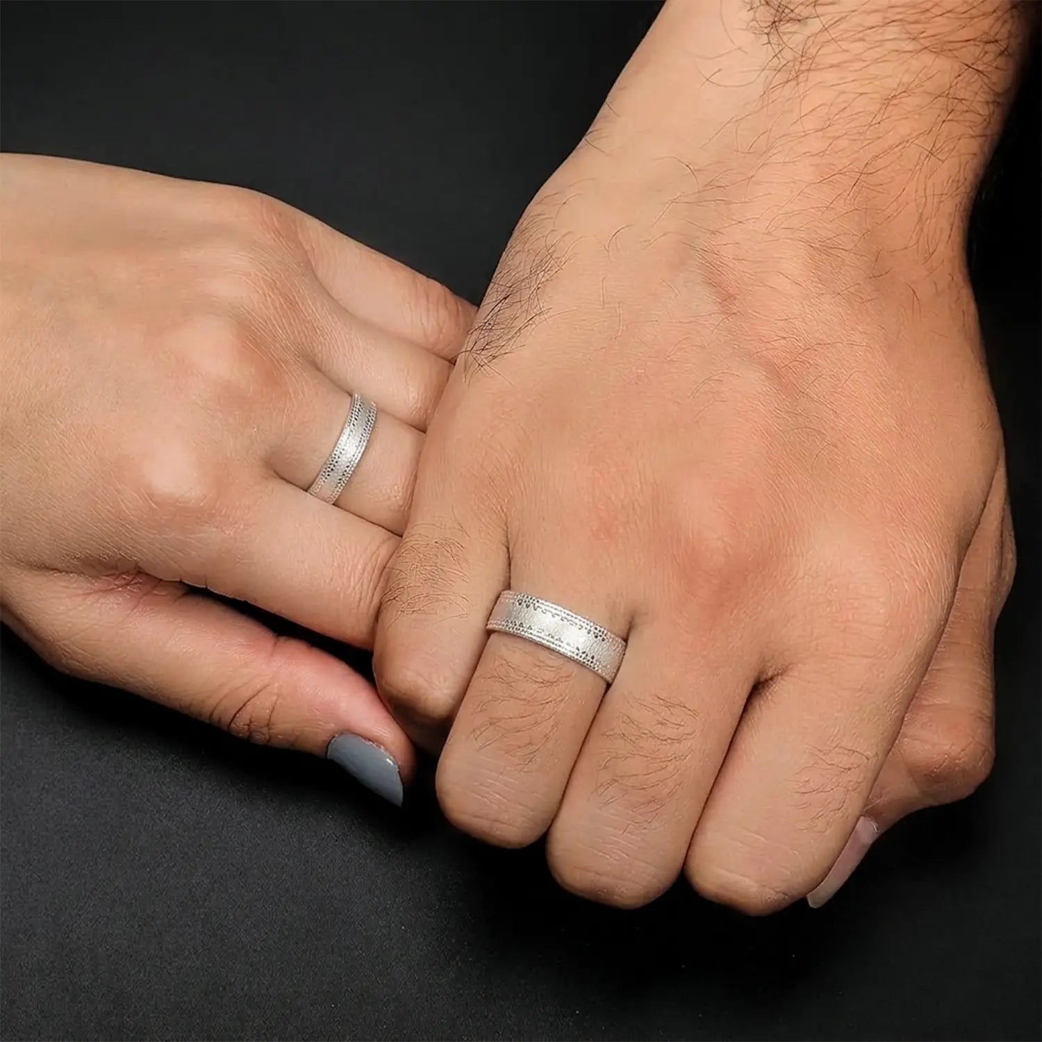 Elegant Textured Couple Band Rings - Made With Pure 925 Silver