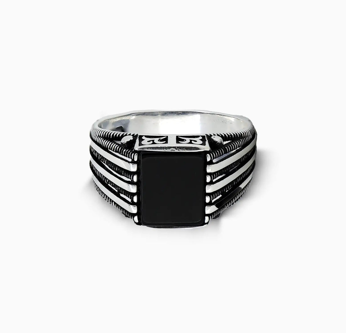 Black Onyx Warrior Band Ring - Made With Pure 925 Silver