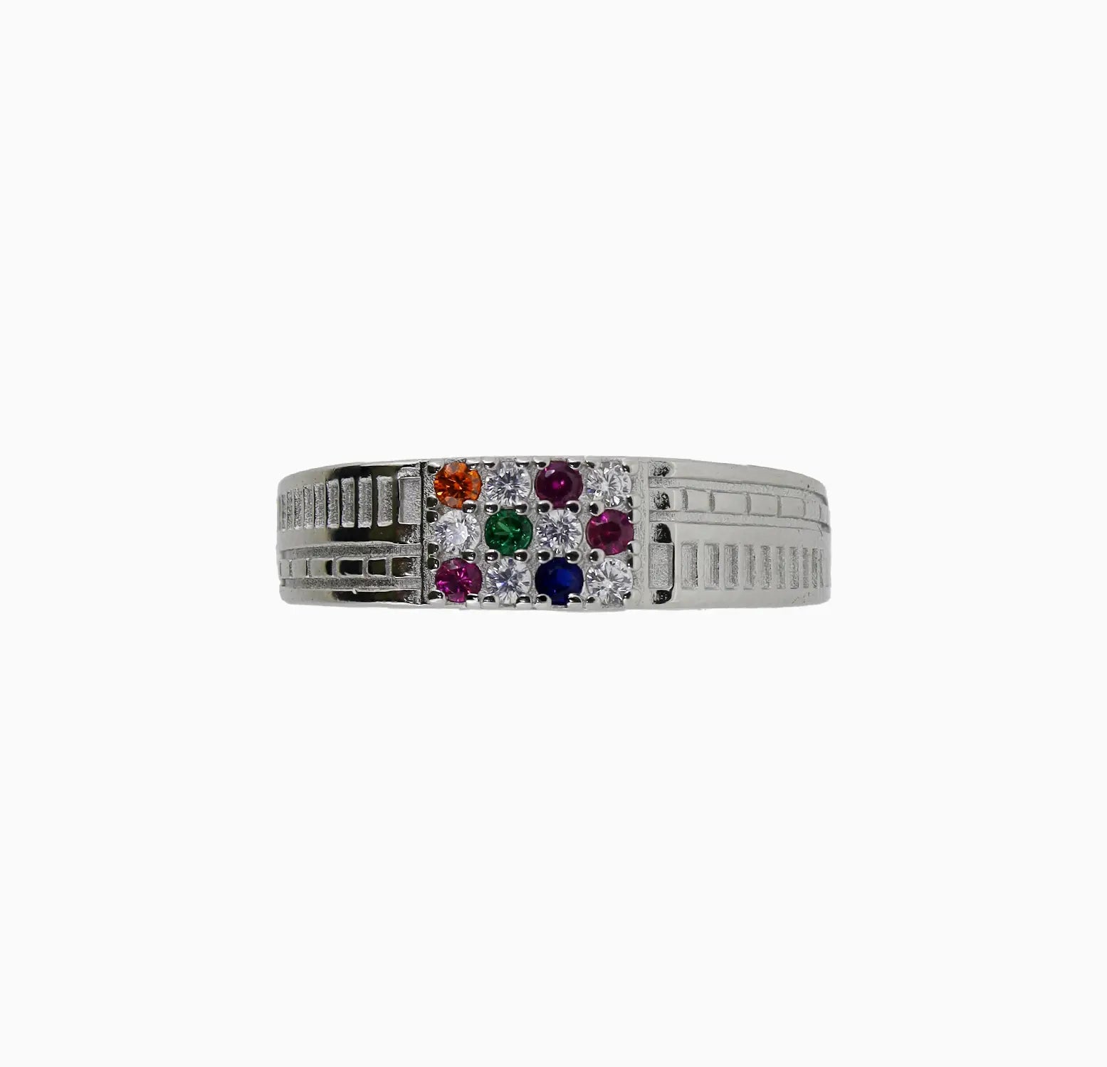 Classic Navratna Silver Ring - Made With Pure 925 Silver