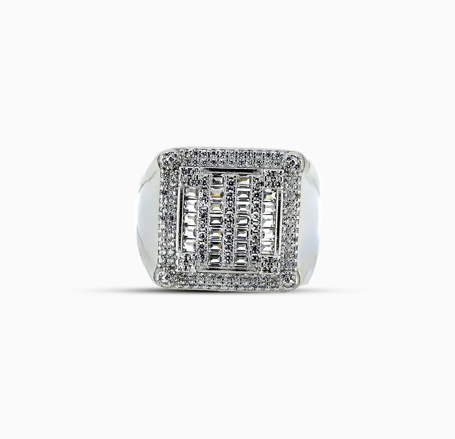 Pure Silver Square Designer Men’s Ring with CZ Stones- Made With Pure 925 Silver