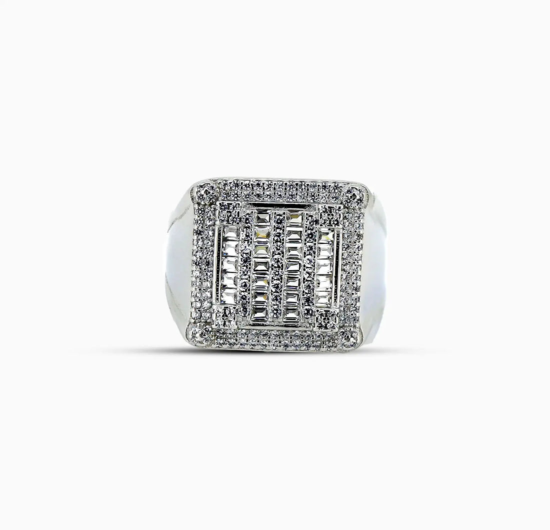 Pure Silver Square Designer Men’s Ring with CZ Stones- Made With Pure 925 Silver