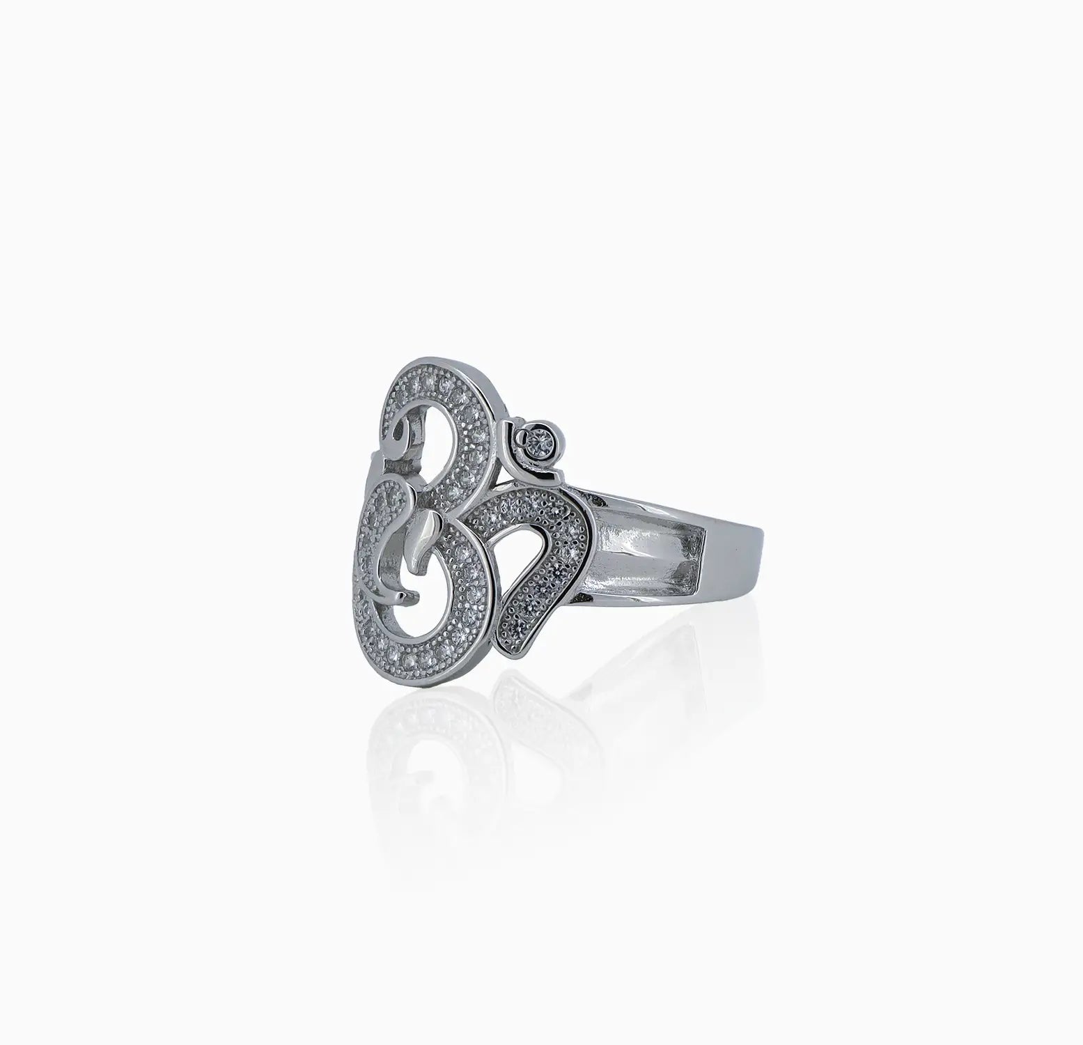 Pure Silver Om Ring with CZ Accents - Made With Pure 925 Silver
