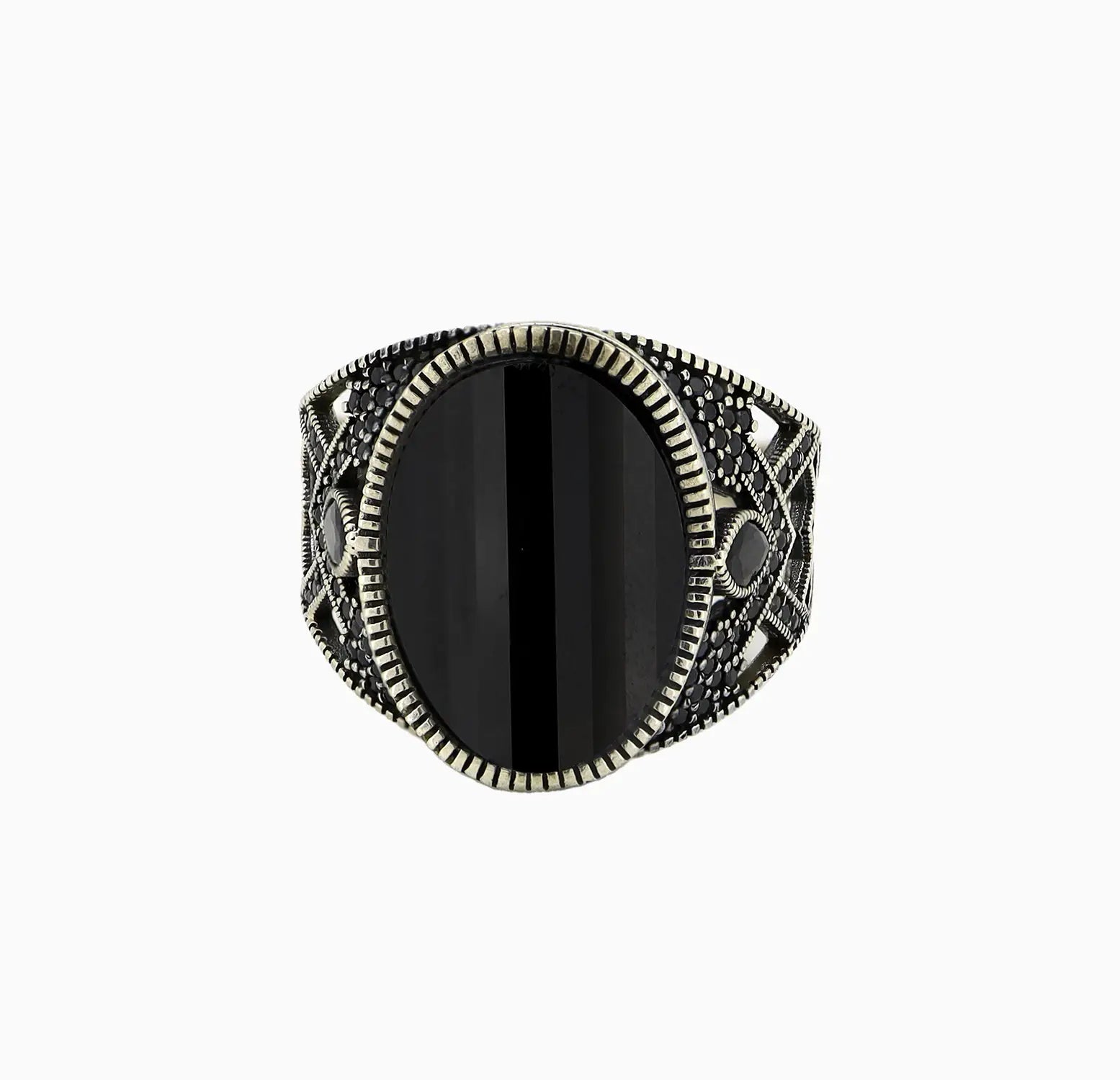 Pure Silver Black Onyx Tribal Ring - Made With Pure 925 Silver
