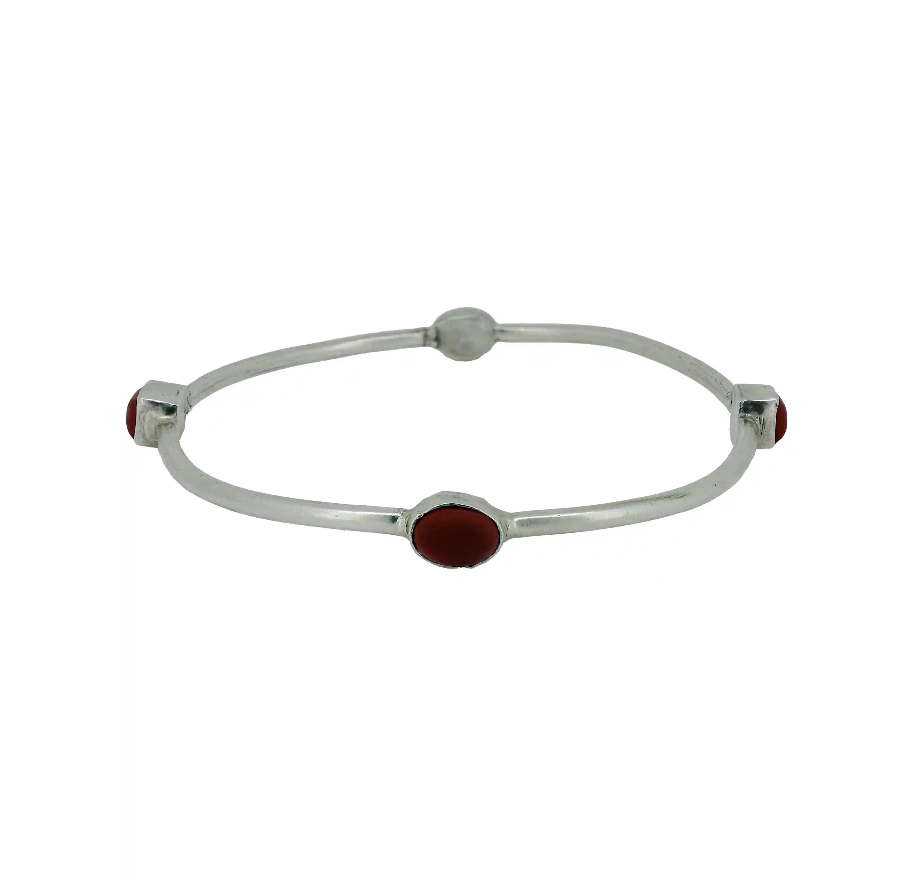Red Coral Oval Pure Silver Bracelet- Made With Pure 925 Silver