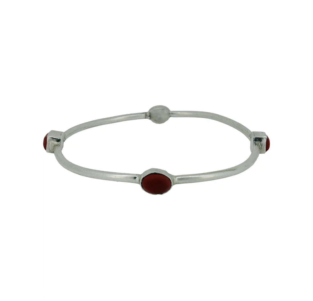 Red Coral Oval Pure Silver Bracelet- Made With Pure 925 Silver